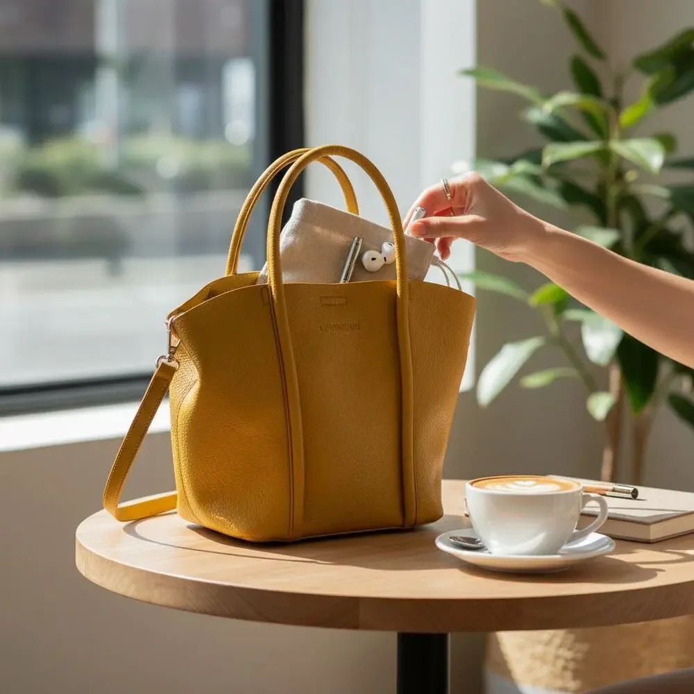 Louenhide Vegan Leather Tote/Crossbody Bag Two Way Purse Mustard Color Spring